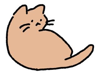 猫が背中越しにこちらを見てる手描きイラスト　ゆるい手描き　かわいい