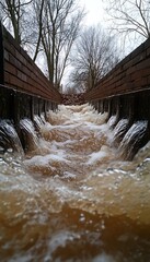Urban Flood Channel Flowing