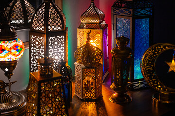 Colorful Ramadan Decoration, Ramadan Month Background Concept Photo, Uskudar Istanbul, Turkiye (Turkey)