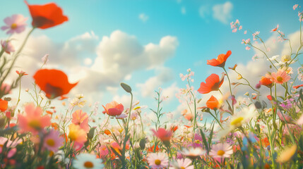 Obraz premium Flowers blooming in spring season, beautiful flowers in nature background. Spring day concept