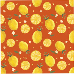 Lemon seamless pattern on teracota background color