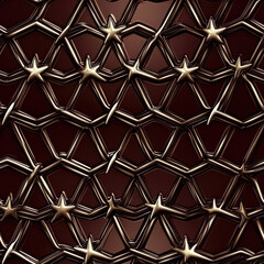 Fototapeta premium Metallic stars woven into abstract geometric pattern against a dark reddish-brown gradient background