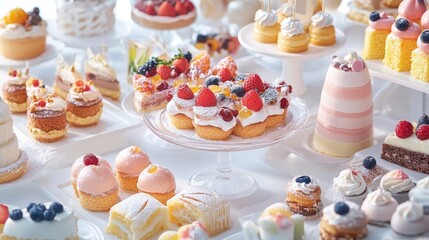A delightful assortment of colorful pastries and cakes