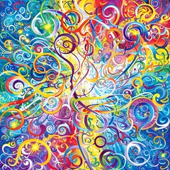 Vibrant Abstract Motion Pattern with Swirling Energetic Forms and Vivid Colors