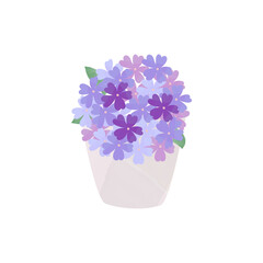 Illustration of purple flowers in a pot
