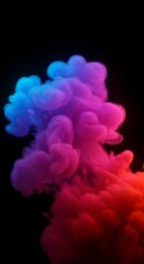Abstract swirls of vibrant luminous smoke against a black background