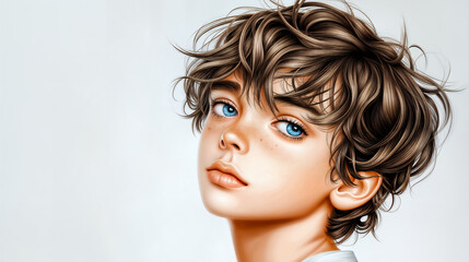 Anime style digital illustration portrait of a person. The background is a simple, light gray gradient. She exudes a sense of modern elegance and simplicity.