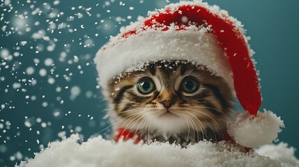 Kitten in Santa Hat, Snow, Festive (1)