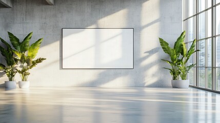 Modern minimalist room with blank canvas and plants