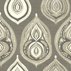 Ornate droplet pattern design in tan and off-white on a textured gray backdrop