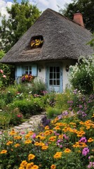 Charming thatched cottage surrounded by vibrant flowers (9)