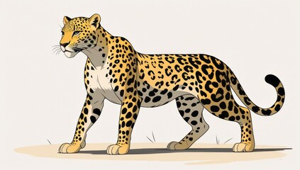 Fototapeta premium Illustrated leopard showcasing its stunning coat and graceful posture. Perfect for wildlife-themed education materials. Ideal for nature lovers and enthusiasts seeking beauty in wilderness.