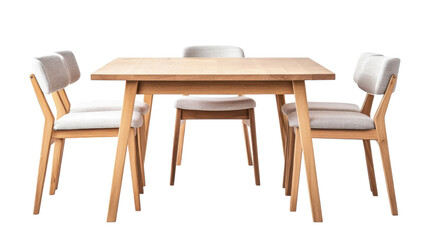 Modern wooden dining table and chairs set arranged in a bright interior space for casual gatherings and meals
