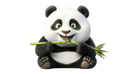 Cute cartoon panda enjoying bamboo in a playful pose in a cheerful design perfect for children's characters
