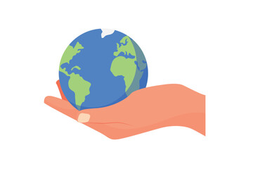 Hand holding the earth globe on white background. Saving the earth concept. Earth Day illustration.