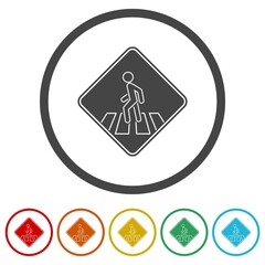Pedestrian walk sign. Set icons in color circle buttons