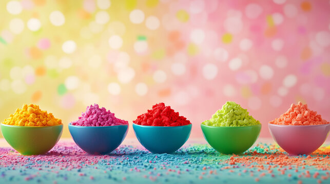 Happy holi. gullal or abir, which are colorful powders for holi kept on clay pots on occasion of indian festival of colors. holi or dolyatra is festival of colors in india.