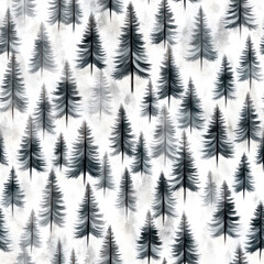 Obraz premium Pattern Dense pine trees forest in smoky haze, monochrome illustration on a white background