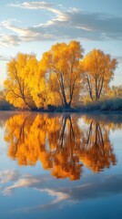 Fototapeta premium Autumn trees reflected on calm water