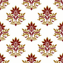 Classic Damask gold color Seamless Pattern on a white background.