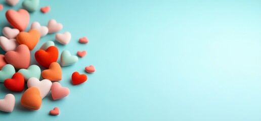Colorful hearts on a light blue background