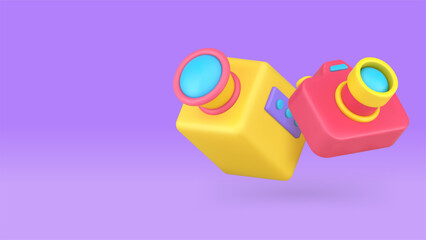 Video and photo camera device for multimedia content creating banner copy space vector illustration. Motion picture media create blog vlog art television snapshot camcorder equipment