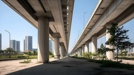 Elevated Train Track Bridge Over Urban Cityscape