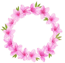 手描き　つつじの丸フレーム