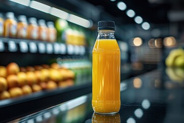 Fresh Orange Juice Bottle in Supermarket