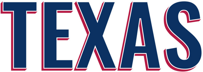 Texas 3D uppercase lettering in USA flag colors, isometric vector on transparent background
