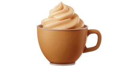 Delicious creamy dessert served in a brown cup with a smooth swirl on top