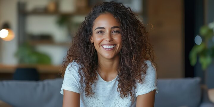 Latina entrepreneur giving an online interview about her journey.