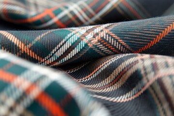 Close-up of multicolored tartan fabric with geometric patterns