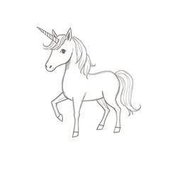 Obraz premium Hand-Drawn Sketch of a Classic Black and White Unicorn with Elegant Details and Majestic Stance
