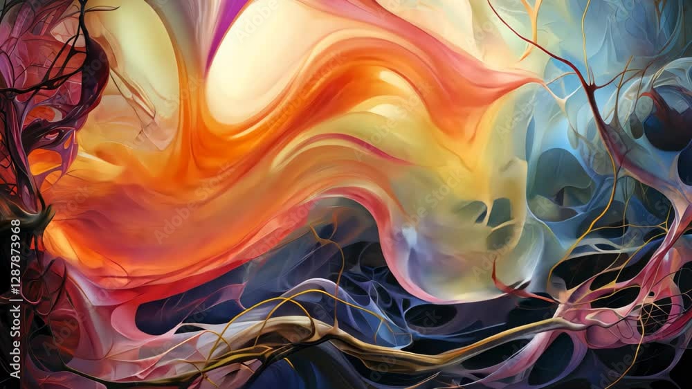 Poster vibrant tendrils of color intertwine in a mesmerizing display, creating an abstract landscape that c