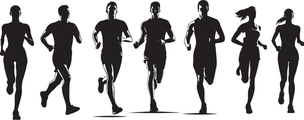 Silhouette Sport Runner Front View Collection - Vector Illustration of Running People