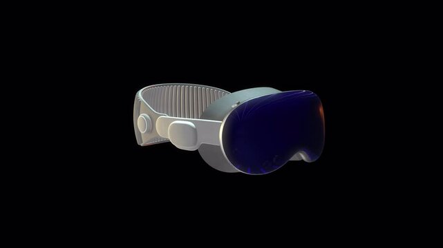 3D rendered representation of an virtual headset compatible on black background. Virtual headset animation.