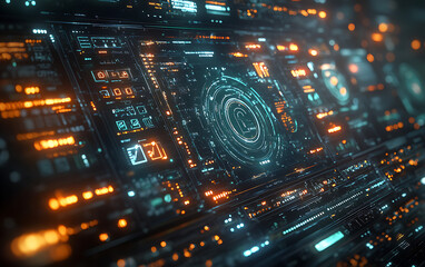 Obraz premium Futuristic Tech Interface with Neon Security Design 