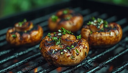 Grilled Mushrooms on Barbecue Grill