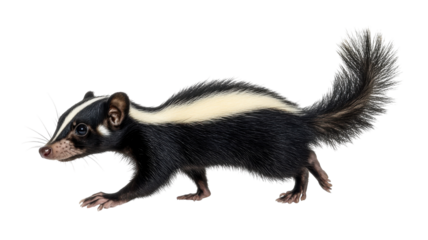 Striped animal walking gracefully across a white background in a natural pose