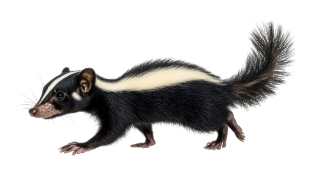 Striped animal walking gracefully across a white background in a natural pose