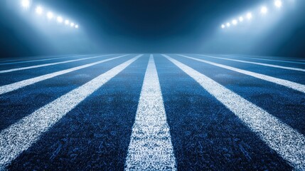 Dark Sports Field with Bright Lights and Striped Markings at Night