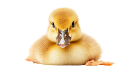 Cute fluffy duckling resting comfortably with soft down feathers on a bright background