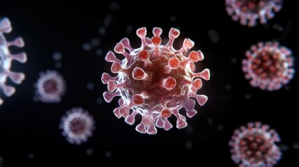 3D coronavirus on a black background, symbolizing virus research and infectious diseases, Healthcare background, medical background, Public health, health effects