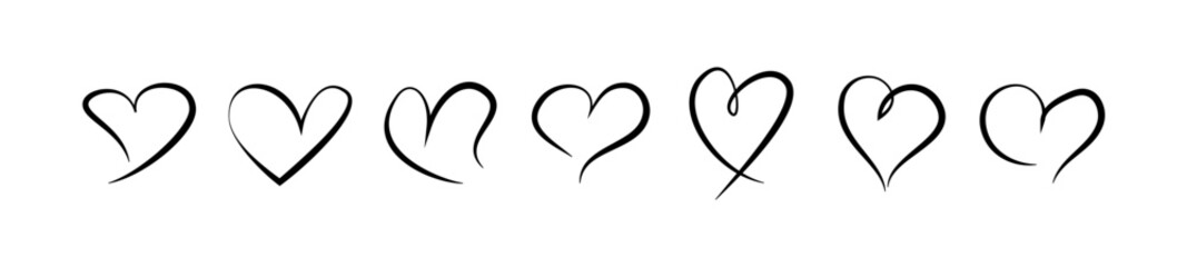 Сollection of black heart line drawings