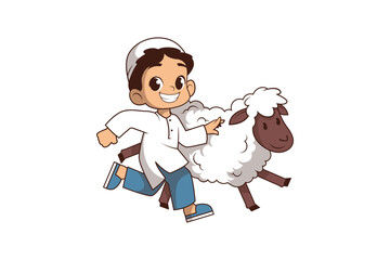 Muslim Kids Celebrating Eid Al-Adha with Sheep