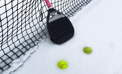 winter padel tennis court full of snow