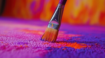 Fototapeta premium Paintbrush strokes vibrant purple orange canvas art
