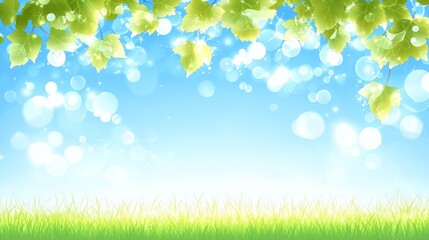 Obraz premium Bright Green Leaves and Blue Sky Spring Background