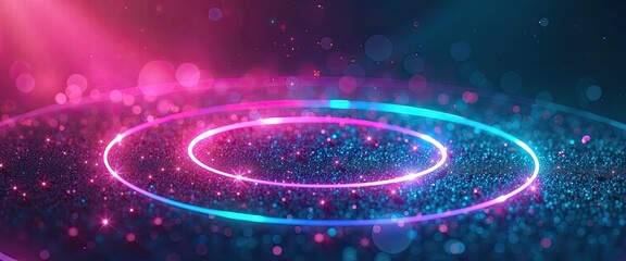 Obraz premium Abstract Neon Light Rings on Dark Textured Surface Background